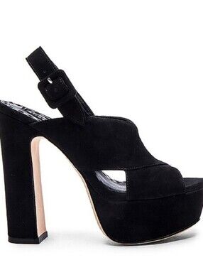 Alice + Olivia Larissa Black Suede Platform Slingback Heels 7.5